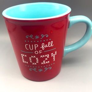 Hallmark red and blue “cup full of cozy” mug